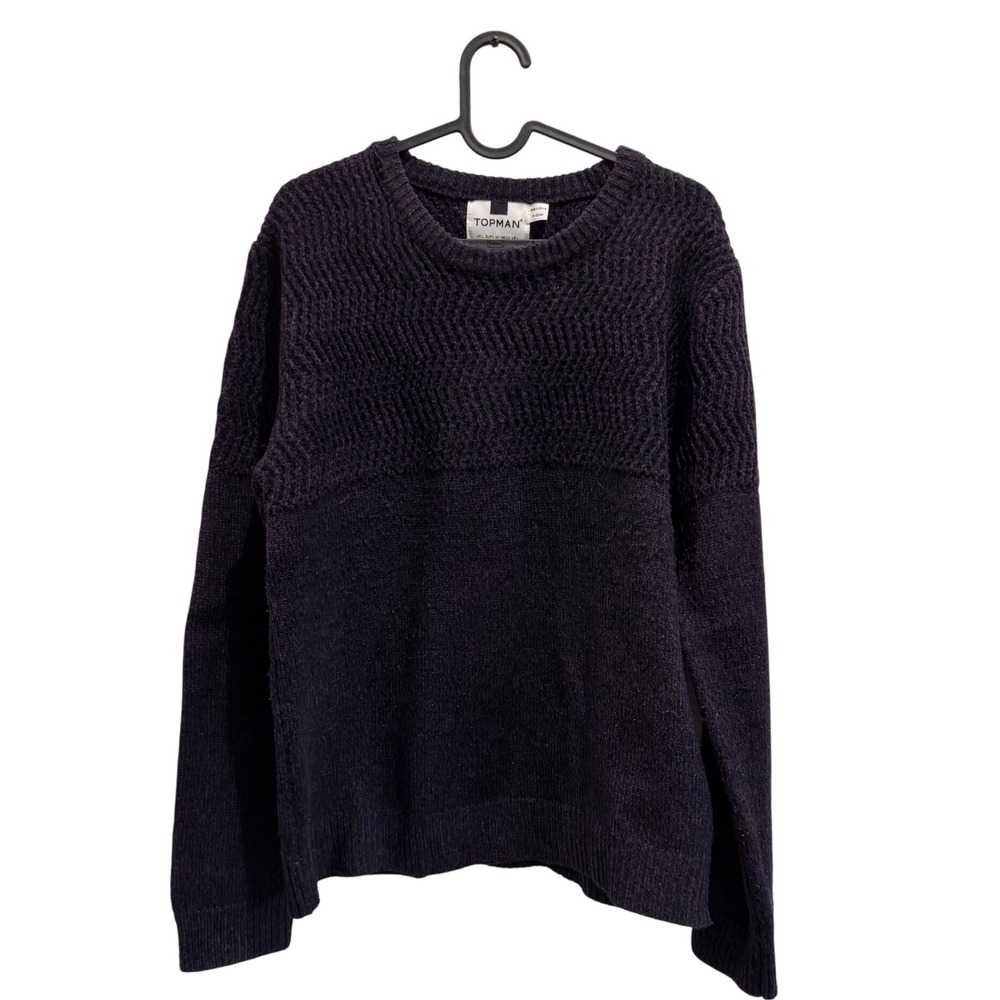 Topman Mens Purple Textured‎ Knit Crew Neck Long Sleeve Sweater